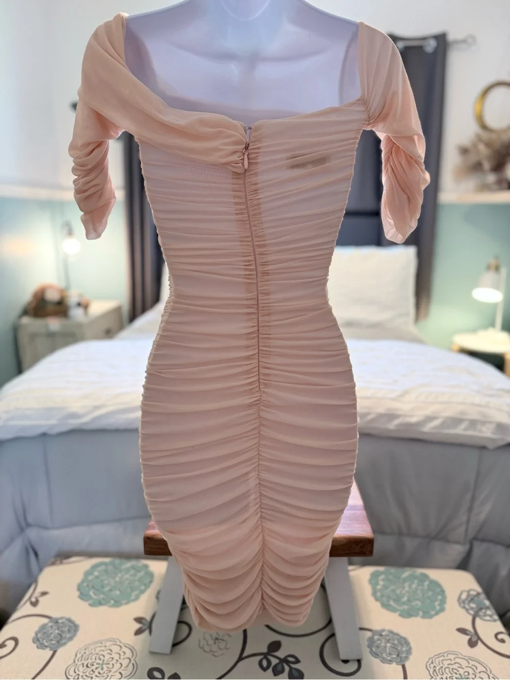House of CB Blush Ruched Off-Shoulder Midi Dress